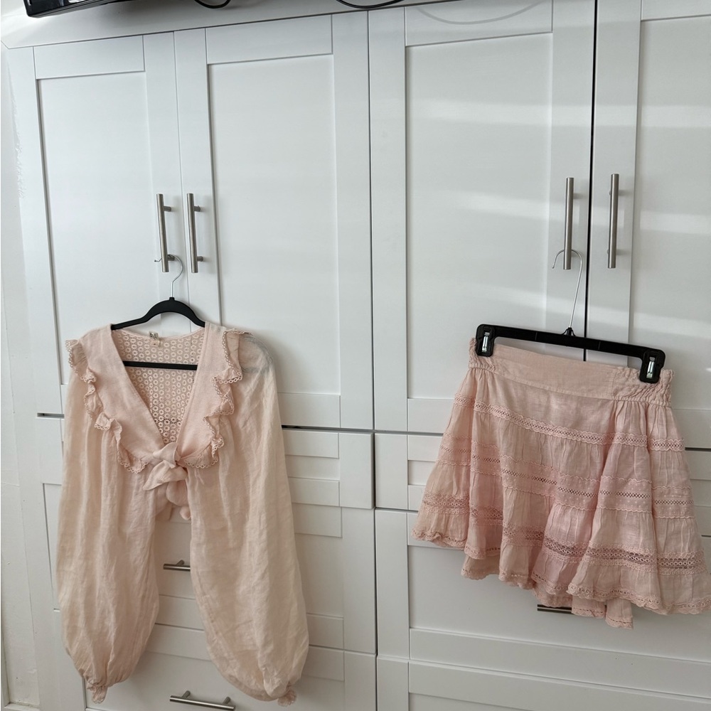Elegant Pink Lace Trim Skirt